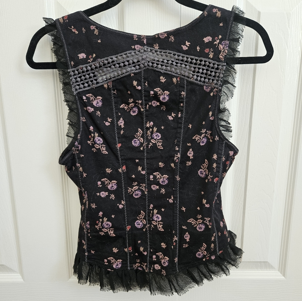Free People Black Floral Lace-Trim Tank Top - Picture 3 of 3